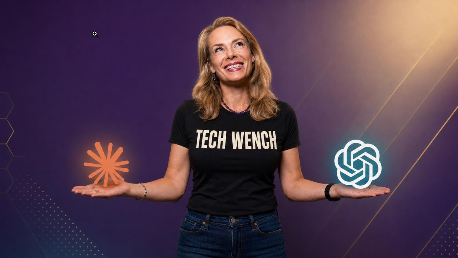 Viveka von Rosen holding the Claude and ChatGPT logos
